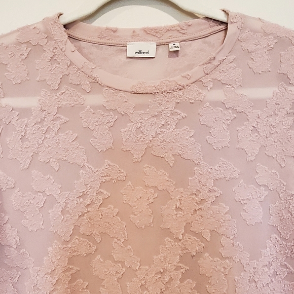 Wilfred Aritizia Dusty Pink Stretchy Sheer Floral Jacquard Top, Med. EUC - Picture 7 of 15
